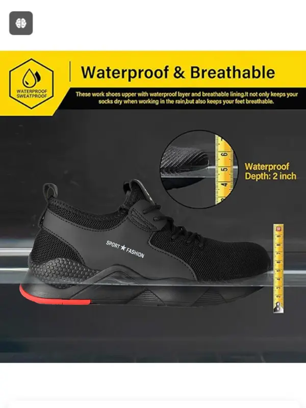 Men's Casual Lace Up Low Top Water Shoes, Lightweight Breathable Comfortable Anti-smashing Sports Shoes, Non-slip Safety Shoes for Daily Wear, Steel Toe Sneakers, Outdoor Sneakers 3