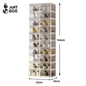 ANTBOX Kotak Sepatu Lipat Transparan 10 Susun Akrilik PP PET Kapasitas Besar Rak Sepatu Estetik Serbaguna Mudah Bongkar Pasang Serbaguna Lemari Sepatu Tertutup Minimalis dengan Storage Box Anti Debu Solusi Ideal untuk Rumah Modern lemari sepatu tertutup