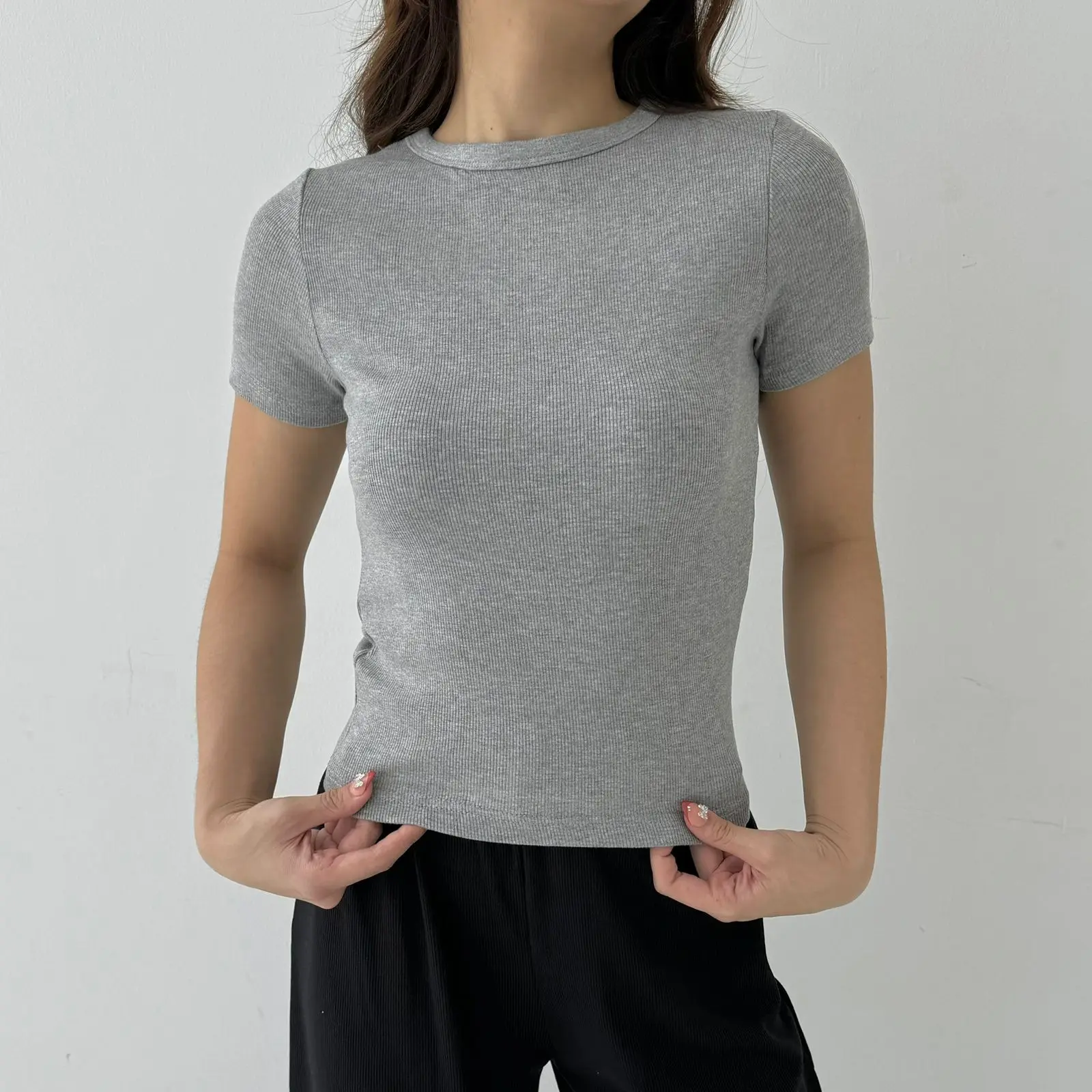 LEO TOP | Atasan Knit Wanita Korean Top Baju Knit Wanita Lengan Pendek Basic Short Sleeve tee