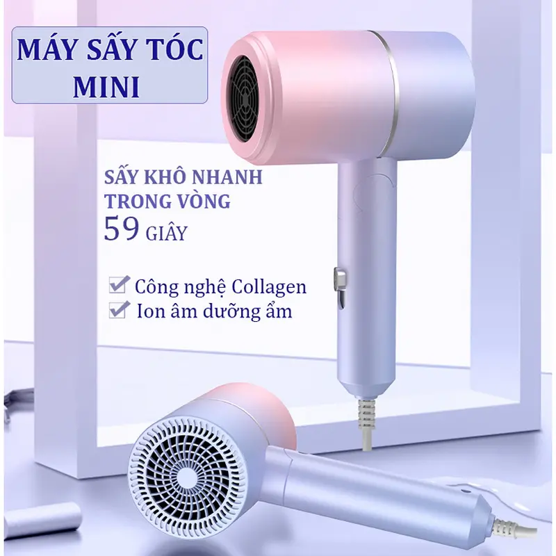Máy Sấy Tóc Mini Gấp Gọn, Sấy Tạo Kiểu Tóc Chuyên Nghiệp Công Suất Lớn 1500W Bảo Hành 6 Tháng 3