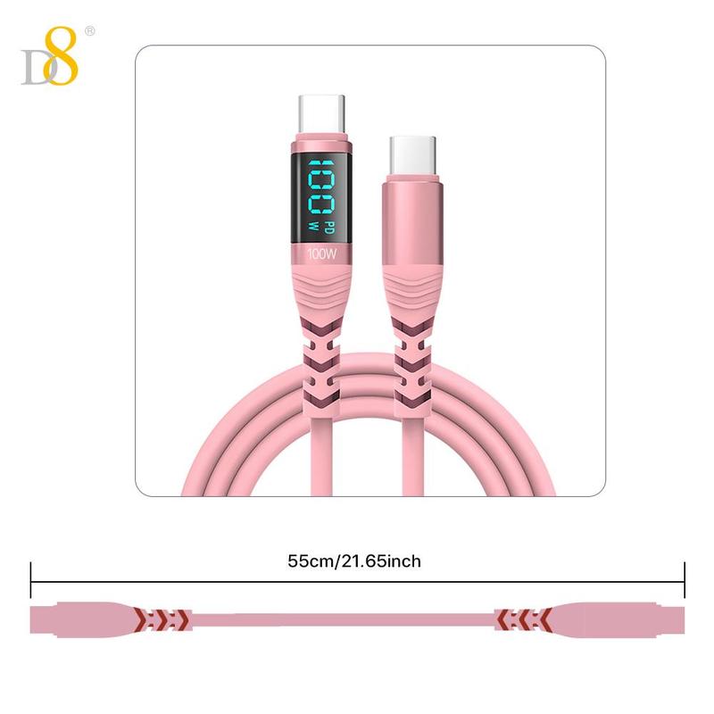 D8 USB C to USB C Cable, 100W/5A PD Fast Charging Cable with LED Display, Compatible with iPhone 15 Max/13/15Pro/ Air 2023/iPad Pro 2023, Samsung Galaxy 4