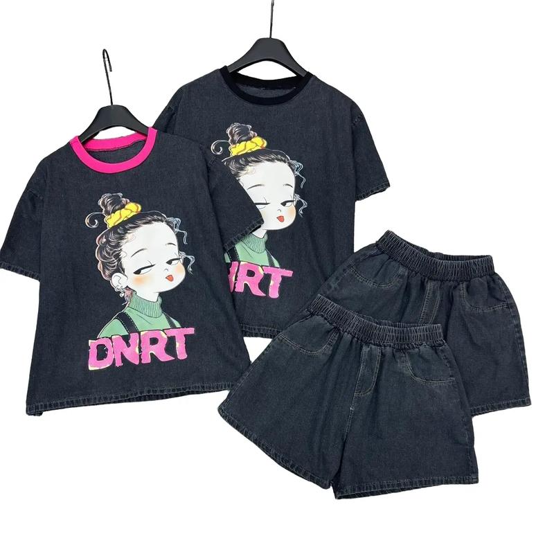 Bộ Set Jeans nữ Cô Gái Tóc Búi + Quần Sooc Free Size Dưới 60kg Áo Top Women Nhung Thun Jacket Pants set đồ ra sân bay set _ set  jean