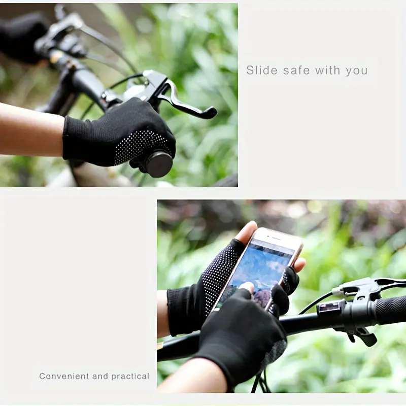 2pcs Breathable Anti-Slip Sunscreen Gloves - High Elasticity, Thin Dacron Material, Solid Color, Touchscreen Compatible for Outdoor Activities, Black & Grey, Sun Protection Clothing 8
