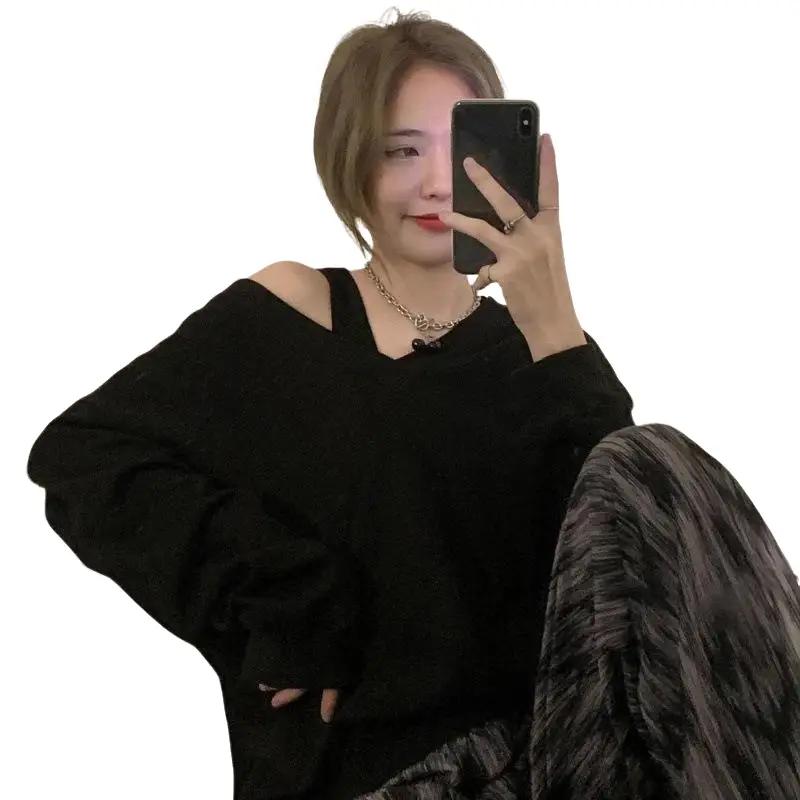 Áo sweater trễ vai dáng rộng, Áo khoét vai thời trang xuân thu cho nữ phong cách sexy Nhung Women Top Hoodie Dài Tay