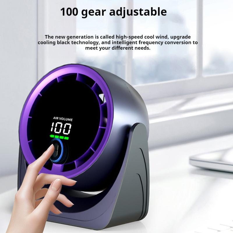 USB Rechargeable Portable Fan, Multifunctional Digital Display Turbine High Speed Fan, Portable Desktop Fan for Home Office 4