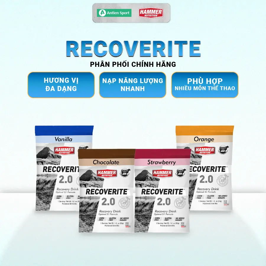 Bột Phục Hồi Dạng Gói Hammer Recoverite phục hồi cơ bắp và bổ sung năng lượng hiệu quả