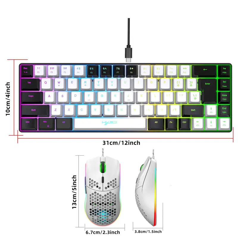 HXSJ Wired Keyboard & Mouse (1 Set), Compact 68 Keys Mini Wired Keyboard with RGB Backlight, Suitable for Gaming PS4 Xbox PC Laptop Mac 1