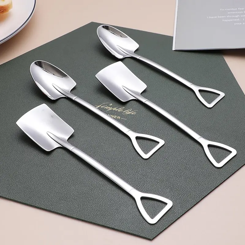 4pcs/set Stainless Ice Cream Spoon, Shovel Spoon, Watermelon Spoon Reusable Small Spoon For Tea Dessert Home Kitchen Party Restaurant Party Supply 8