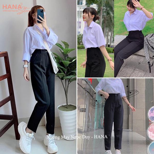 Quần tây nữ đi học lưng cao cạp có đỉa ống đứng suông màu Xanh Đen dáng quần vải baggy học sinh nữ đi học dài đáy cao