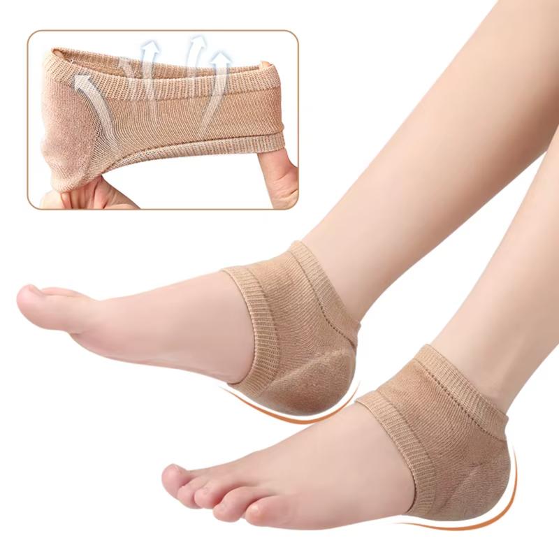 Product Introduction of 2Pairs Silicone Gel Heel Protector Sleeve Pads Heel Cups Support Skin Cushion Half-Yard Socks for Foot Care and Warm 17