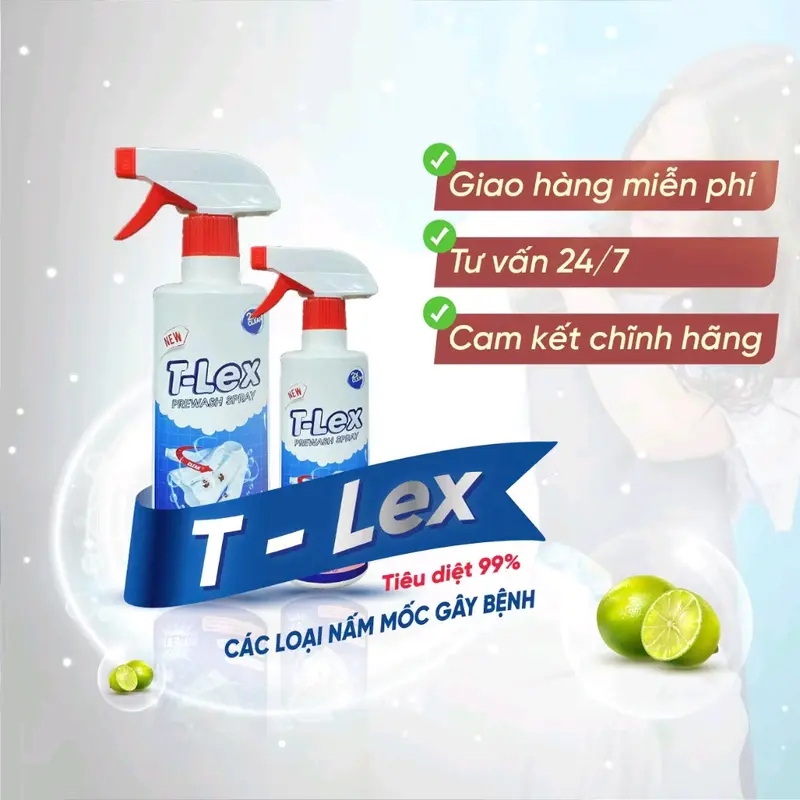 Tẩy Trắng Quần Áo T-LEX 500ml Tẩy Mốc, Ố Vàng Quần Áo, Vết Bẩn - Chính Hãng Không Làm Phai Màu Vải Làm Sạch xịt  mốc 2