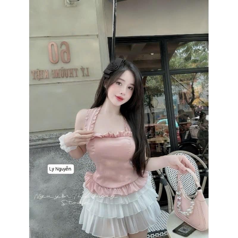 Product Introduction of Bộ Set Áo Yếm Cúp Ngực Có Mút + Chân Váy Xoè Tầng Chất Voan Tơ Free Size Cho Nữ - Women 8