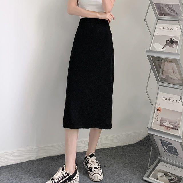 Product Introduction of Plus size women's clothing plump girls casual high waist black midi skirt summer Korean style loose slim A-line skirt fashionable skirt Fit Womenswear Bottom Light Pocket Polyester Satin Spandex Comfortable Lingerie Lady Basic Minimalist Accessory 36