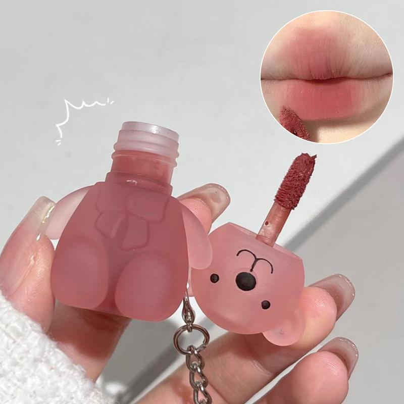 Cute Cartoon Bear Keychain Design Lipstick, Matte Lip Mud, Long Lasting Easy Coloring Lip Stick for Girls & Women Makeup 1