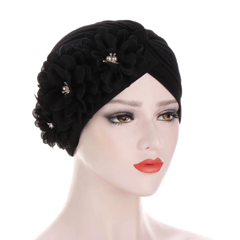 Product Introduction of Fashion Women Diamonds Flower Turban Cap Soild Color Muslim Headscarf Bonnet Inner Hijabs Arab Head Wraps Hat 5