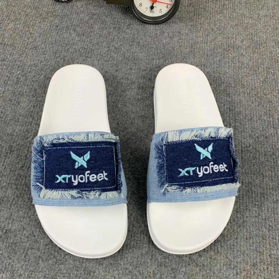 Dép lê nam nữ quai ngang , dep XTYOFEET quai vải bò logo rách (XC 77) - Slipper DéP Đế Bằng - Dép Lê