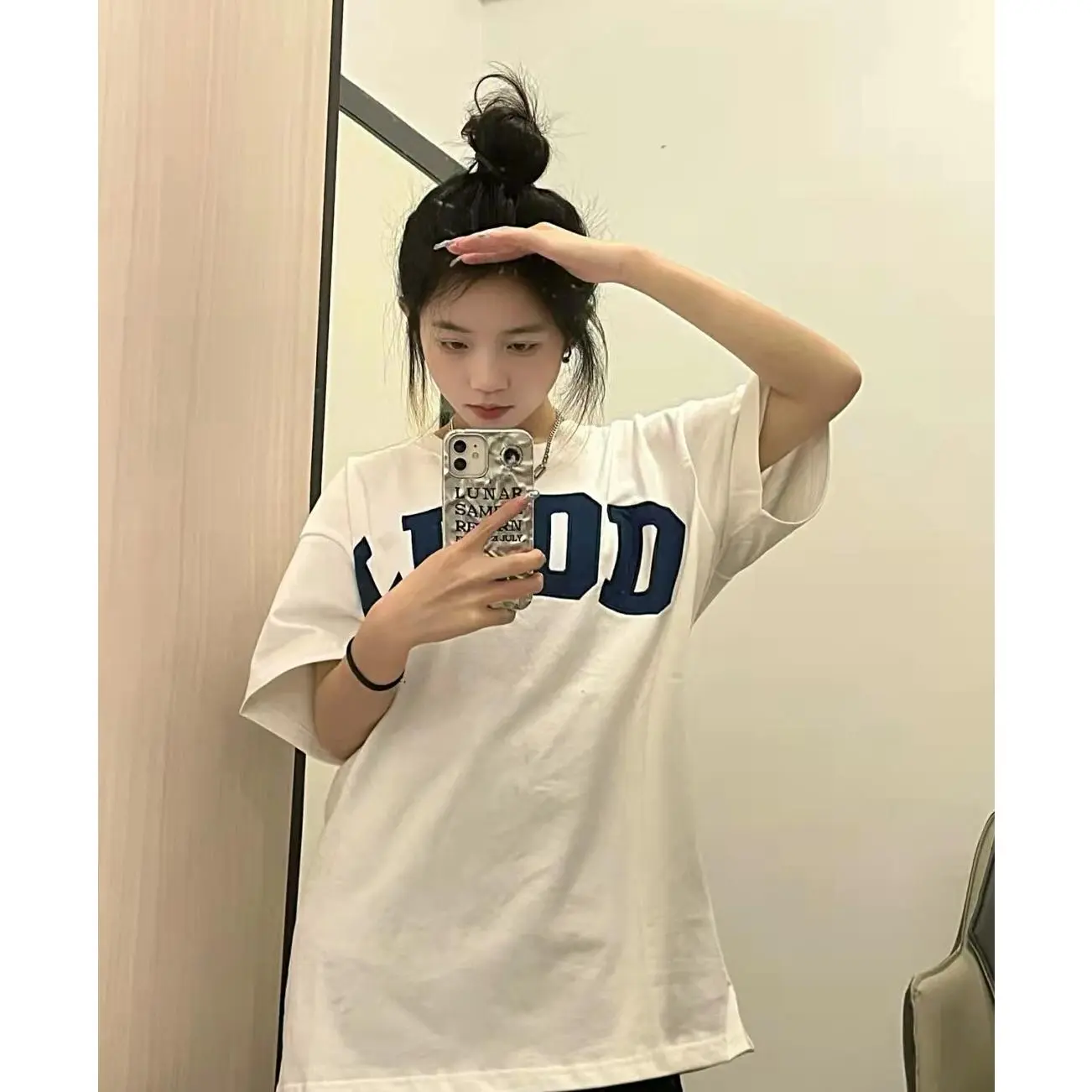 25171#[Milk Silk] Fashion Brand Letter Print Short-Sleeve T-shirt Female New Student Versatile Couple Top