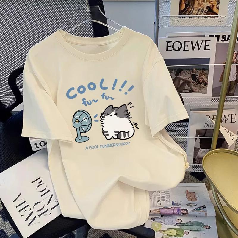 ANDREA cotton nguyên chất mùa hè 2024 phong cách mới đa năng xu hướng thời trang dáng rộng unisex cặp đôi mặc áo ngắn tay in phong cách sinh viên áo thun giao hàng nghệ thuật thêu hoa mỏng mỏng áo sơ mi trắng ướt của phụ nữ