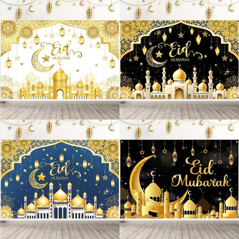 Product Introduction of Eid Mubarak Backdrop Moon Star Castle Pattern Ramadan Decorations Banner for Home Islamic Muslim Party Supplies Eid Al-fitr Gift Ornaments 0