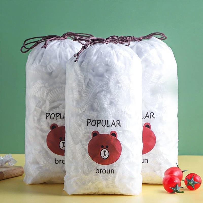 Combo 10 túi Túi màng bọc thực phẩm co giãn siêu dai có chun kèm túi gấu - Mũ chùm đầu dùng 1 tiện lợi