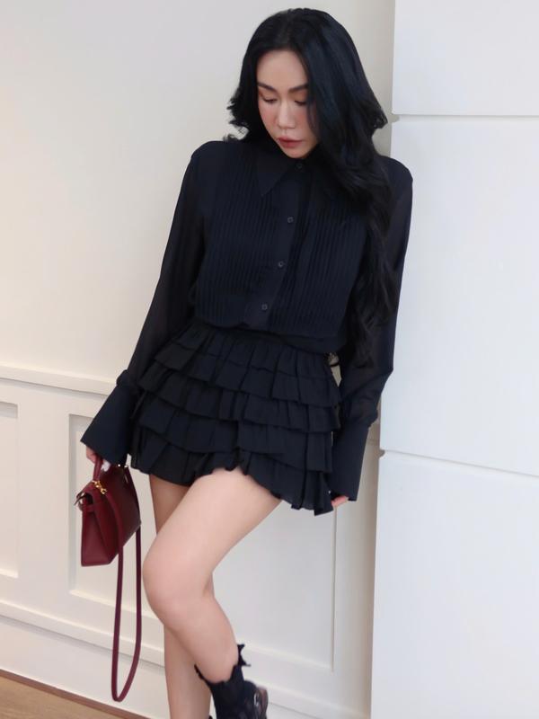 Set áo sơ mi tay dài và chân váy tầng COCOBEBE ELI SET