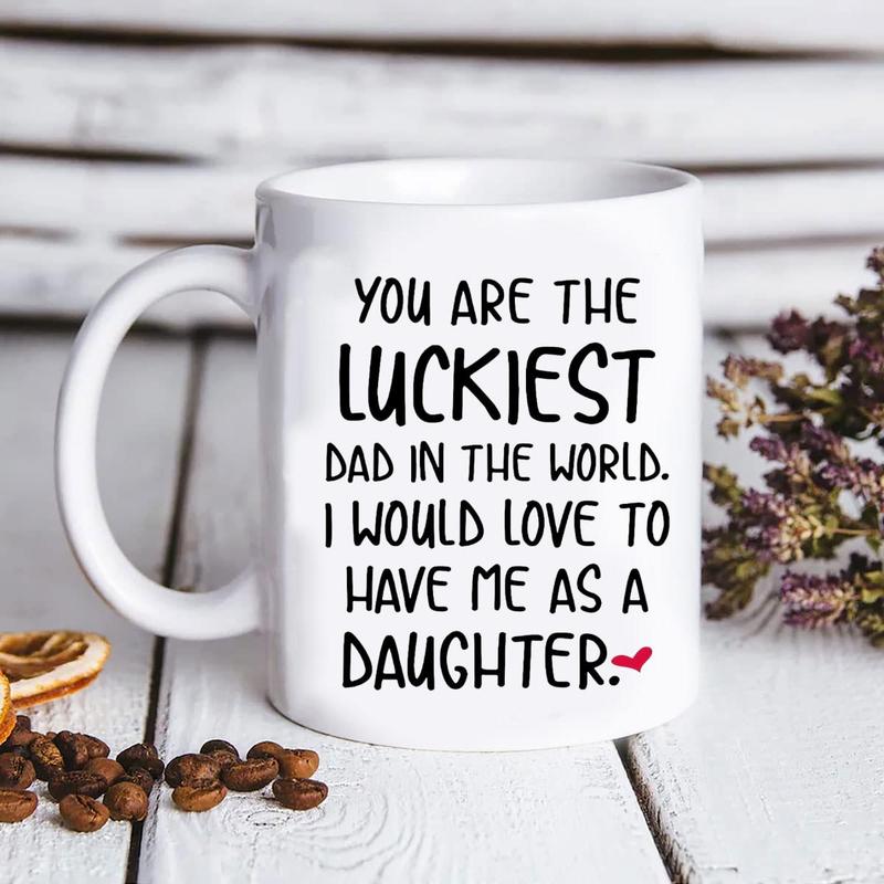 Product Introduction of You Are The Luckiest Dad in The World   Letter Pattern Coffee Mug, 1 Count Ceramic Tea Cup, Home Supplies for Bathroom Tumbler for Toothbrush 5