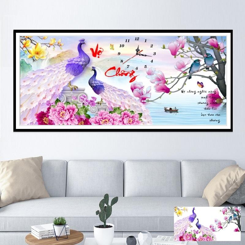 Tranh đính đá Đồng Hồ Vợ Chồng kích thước : 90x50cm tranh chưa gắn đá