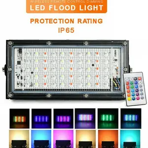 Emico Lampu Sorot LED 50W 100W 220V AC 50 Watt W 50Watt Outdoor Waterproof Terang Putih Kuning RGB Warna-warni Remote Kontrol Jarak Jauh Tahan Air