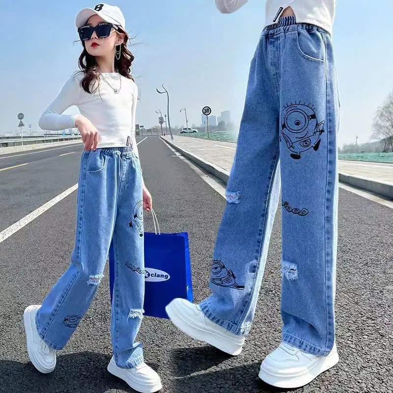 Quần jeans ống xuông mẫu thêu tim nổi cho bé gái từ 20-50kg - Vải bò co giãn - Hàng Nội Địa Việt Nam
