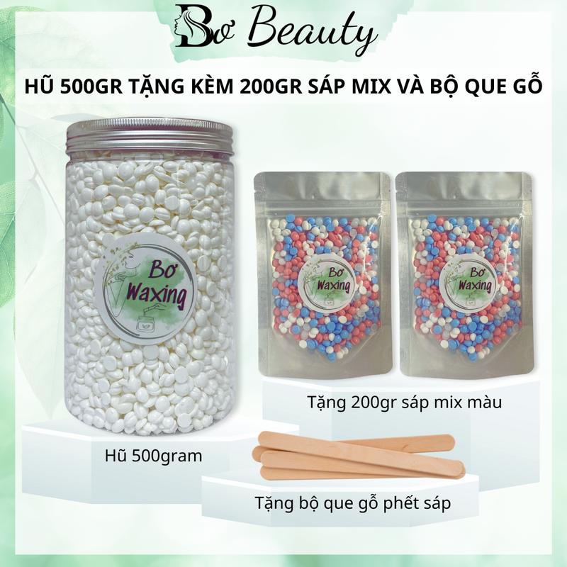 [TẶNG 200GR] Hũ 500gr sáp wax lông sữa dừa cao cấp tặng kèm 200GR SÁP MIX MÀU và 1 bộ que phết gỗ tiệt trùng (che tên)
