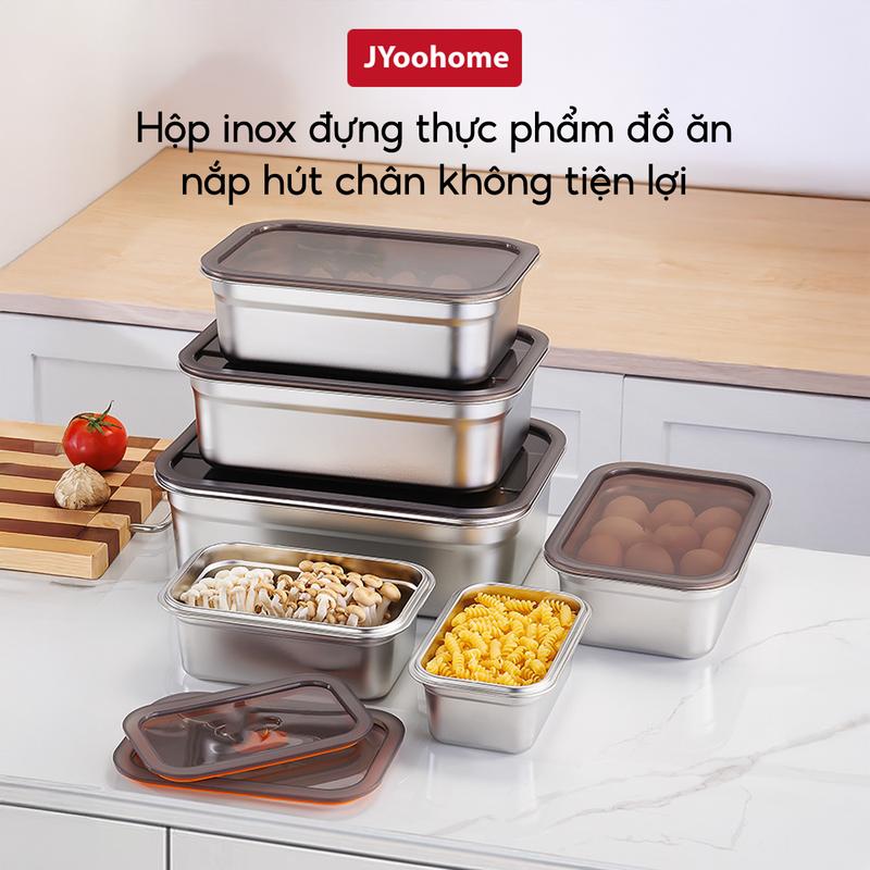 COMBO 5 Hộp Đựng Thực Phẩm Inox Có Nắp Đậy JYoohome Khay Đựng Đồ Ăn Để Tủ Lạnh Ngăn Mùi Bảo Quản Rau Củ Thịt
