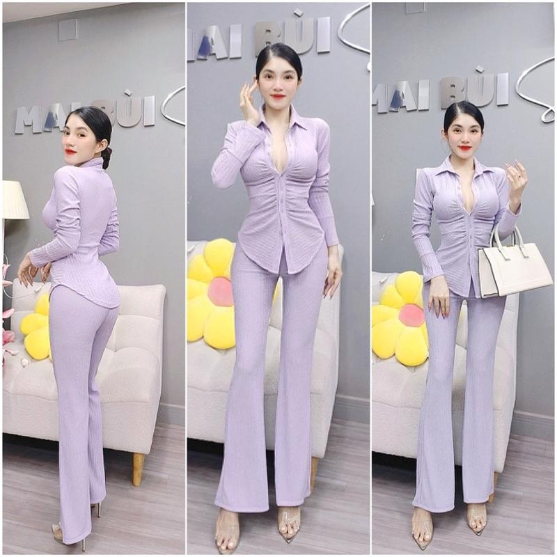 D20 - Set Bộ Áo Sơ Mi Quần Ống Loe Dễ Mang Mai Bùi Store Top 8