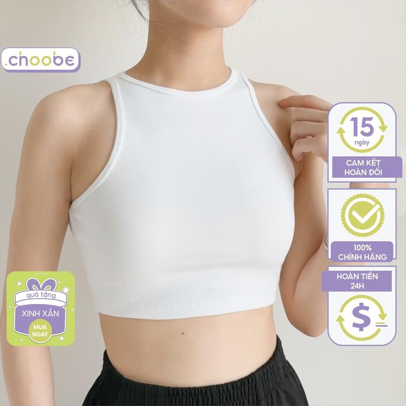 Áo croptop Choobe ba lỗ nữ cổ tròn cao cotton sát nách A100 Bò