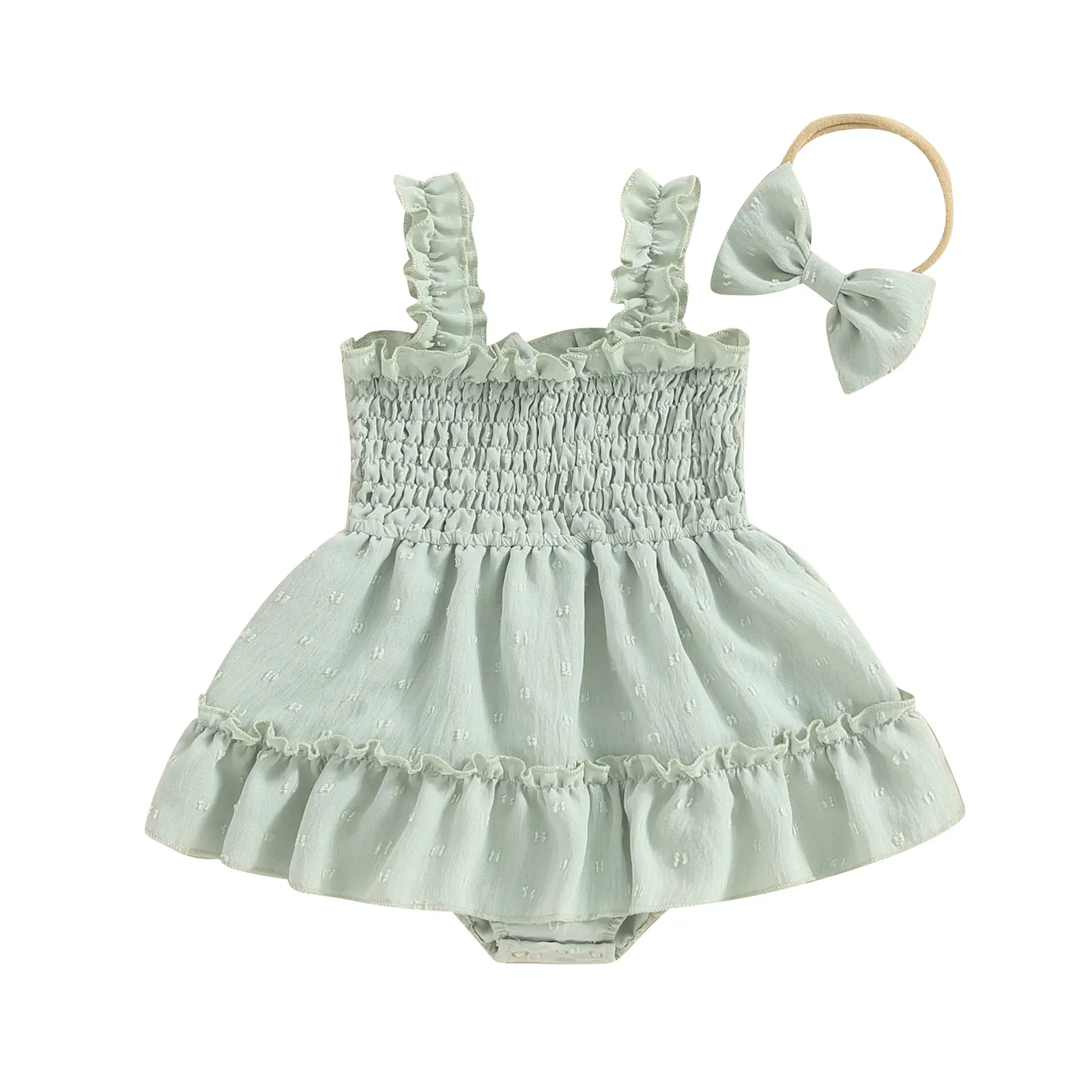 Baby Girl 2Pcs Outfits Sleeveless Swiss Dots Romper Dress with Headband Set Infant Summer Clothes