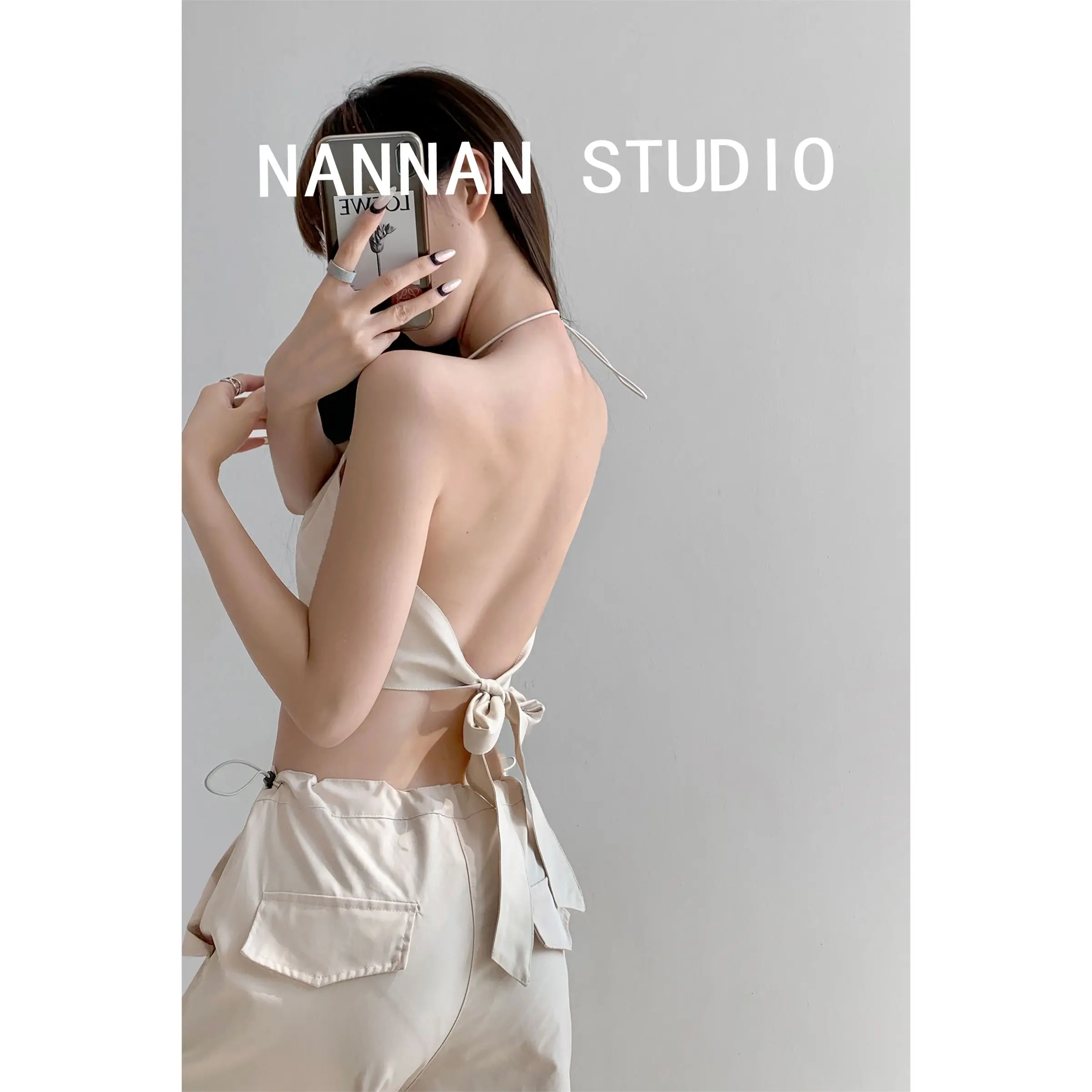 Sexy Backless Bow Lace-up Halterneck Tube Top Women's Summer Sleeveless Short String Camisole Women's Clothing