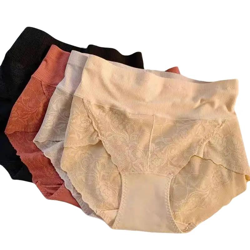 Set 5 Quần Lót Nữ Cotton Cao Cấp Cạp Cao Gen Nhẹ Bụng Phối Ren Mềm 50-65kg mã 2023 Women Voi