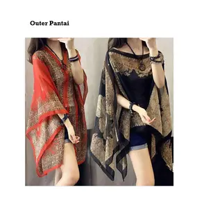 Outer Scarf Batik Chiffon Pantai Bahan Sifon Baju Luaran Bali Syal Sutra Shawl Wanita Silk Sarong Sarung Kain Printing Muslim Sunscreen Sun Screen Pelindung Kulit Wanita Cewek Blok Block cardigan pelindung scraft scarf scraf selendang LADALA