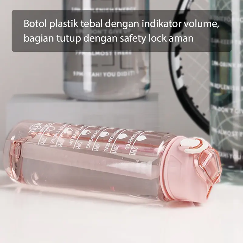 HUGO Botol Minum Motivasi 1 Liter Transparan Bening Botol Air Anak dengan Sedotan Premium BPA FREE 3