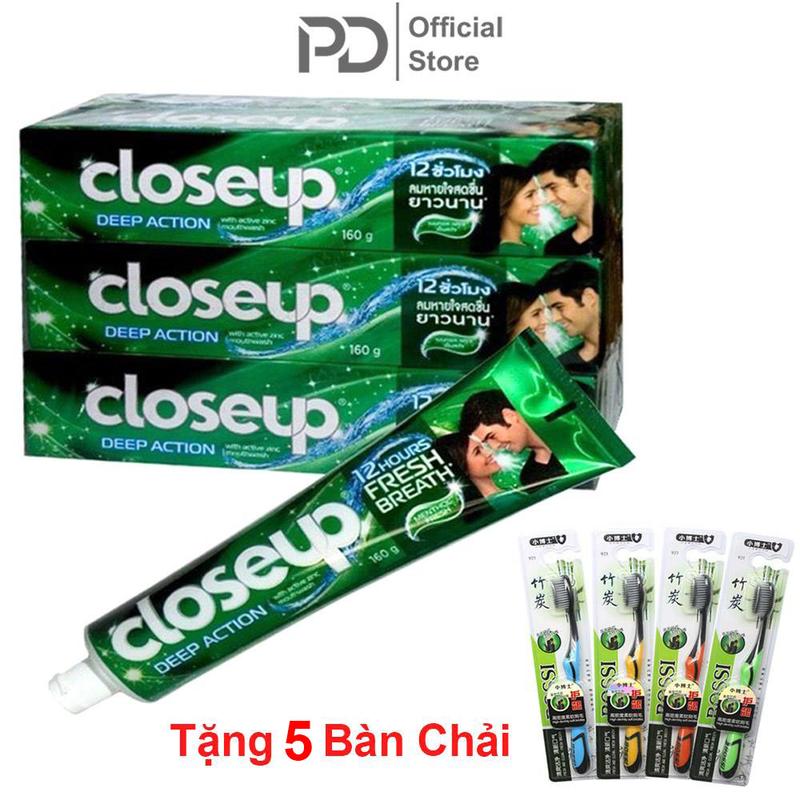 [tặng 5 bàn chải] Combo 5 Tuýp Kem đánh răng Closeup Thái Lan Tặng 5 bàn chải đánh răng than hoạt tính Trắng Răng