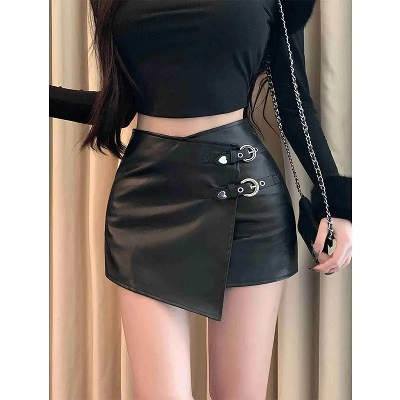 Chân Váy Chữ A, Deli, Thiết Kế Bất Đối Xứng Gợi Cảm Và Cá Tính, Chân Váy Bodycon, Phong Cách Mùa Thu, Cạp Cao, Được Làm Bằng Da PU, Được Thiết Kế Cho Phong Cách Cô Gái Nóng Bỏng