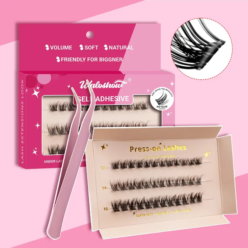 Self-adhesive Eyelash Extensions Kit, 1 Set Natural Look Eyelash Extensions, Self-adhesive Eyelashes, Eye Makeup Product for Women & Girls, Cosmetic 0