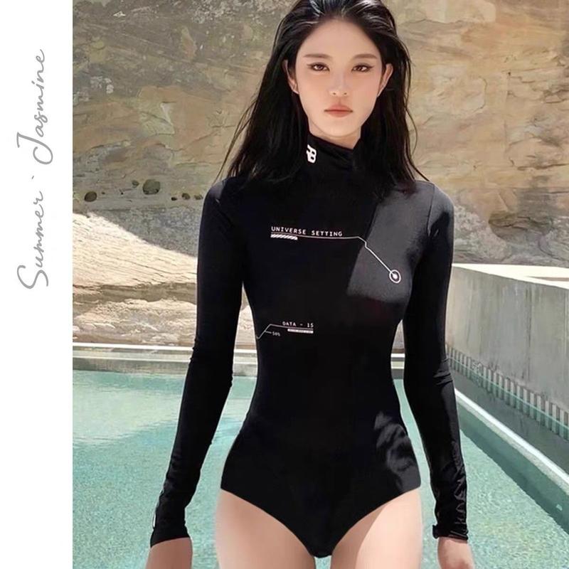 Mosricci Internet Celebrity Same Style Long Sleeve Wetsuit Motorcycle Sports Conservative Sun Protection Slim Fit Slimming One-Piece Swimsuit for Women 2