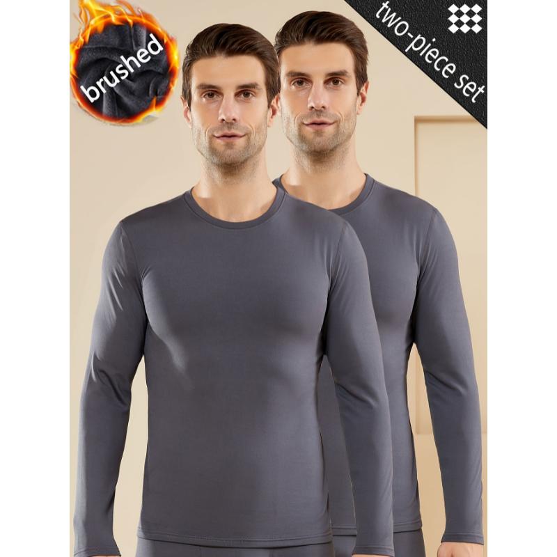 TikTok Shop Men s 2 Piece Thermal Underwear Set Brushed Polyester Knit 95 Polyester 5 Elastane Crew Neck Medium Stretch Solid Color Drop Shoulder Long Length Long Sleeve Pullover Skiing Skinny Fit Win...