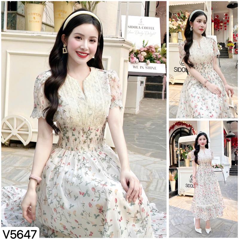 V5647 SẴN HỎA TỐC VÁY ĐẦM TƠ HOA ĐI TIỆC, VÁY ĐẸP HẸN HÒ, VÁY XINH DẠO PHỐ DRESS/WOMEN Voi Nhung Sen Voan Bo Chun 3