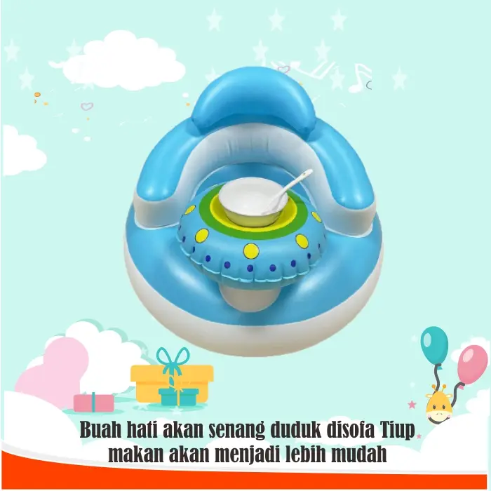 Sofa kursi tempat duduk bayi Mobil belajar duduk model pompa tiup Seat baby chair kursi makan bayi Biru Tanpa Musik Bayi Balita 2