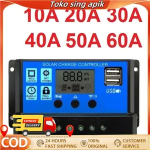 Solar Charge Controller LCD LED Display PWM 12V/24V 10-30A USB Auto Regulasi Energi Matahari - Kompak Mudah Pasang Tahan Cuaca - Multi Voltage Solar Kontroler Pengisi Baterai Intl