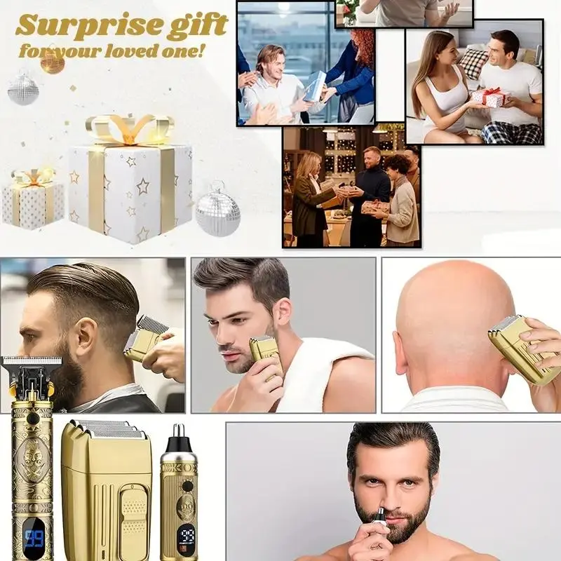 Electric Hair Clipper Set for Men's Gift, 1 Set Professional Barber Hair Clipper Machine, Beard Trimmer Shaver Kit 3