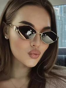 Lentes de sol con marco geométrico vintage, lentes de sol casuales y modernos para mujer, accesorios de moda para uso diario y actividades al aire libre