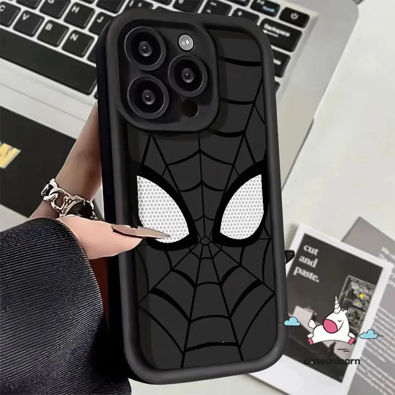Caseunicorn Angel Eyes Simple Keren Spider-Man Eyes Shockproof Case Untuk Redmi 12C 9 9A 10A 10C A1 A2 9C NFC 11A Redemi Note 12 12s 11 11s 10s 8 9 10 Pro POCO X3 NFC X5 M3 Pro C55 Kartun Pasangan Fashion Brand Case 1