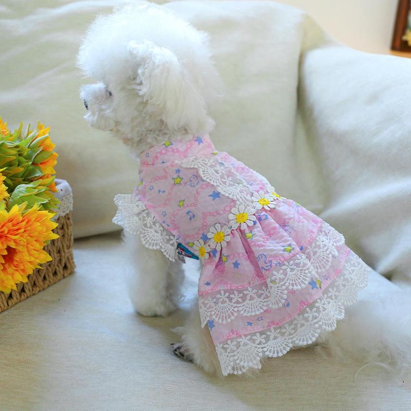 Cat Floral Print Lace Pet Dress, 1 Count Elegant Princess Style Summer Dog Dress for Small Girl Puppies Doggies Kittens, Fashionable Pet Clothes Dogs Outfit 5